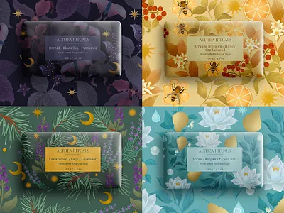 Botanical soap packaging design and illustration adobe illustrator botanical brand branding brands design fabric floral flowers graphic illustration label nature package packaging pattern seamless pattern soap surface design surface pattern