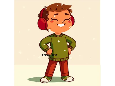 Cartoon Boy Wearing Earmuffs background calming celebration character chill christmas clothes cold fashion holiday peaceful relaxing season snow snowy sweater trendy wear weather winter