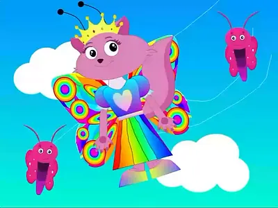 Butterfly Rosy 🦋 2d animation asadrony27 butterfly cartoon cat cute motion graphics princess rainbow video