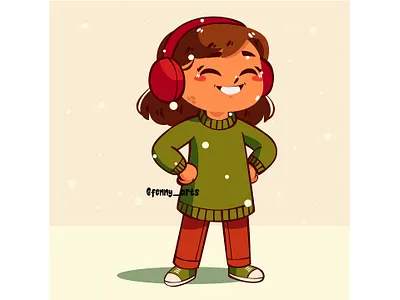 Cartoon Girl Wearing Earmuffs background calming celebration character chill christmas clothes cold fashion holiday peaceful relaxing season snow snowy sweater trendy wear weather winter