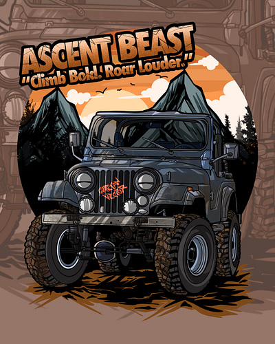 ASCENT BEAST : Climb Bold, Roar Louder car car illustration cartoon potrait cartoon tracing design illustration illustrator indonesia jeep vector vehicle cartoon vehicle lover