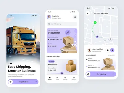 Shipping & Delivery Mobile App app cargo management app delivery app fleet management ui logistics app mobile mobile app design neomorphism touch parcel tracking app pastel palette productivity app ui shipping app smart shipping spatial hierarchy supply chain app ui warehouse logistics ui
