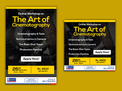 Online Cinematography workshop flyer and ad ad adobe photoshop advertisement cinematography design digital marketing graphic design online photoshop social media marketing workshop