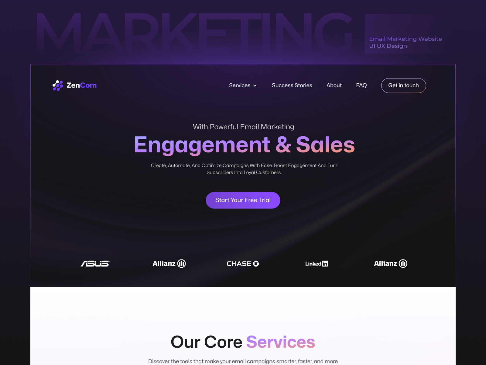 UI/UX Design for Email Marketing Platform email marketing figma landing page marketing minimalist design modern ui uiux uiux design ux web design website design