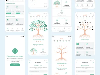 Seeds App – Grow Your Personal, Community & Global Impact community app green theme growth tracker mobile app design modern ui nature ui seeds app ux design uxshakl