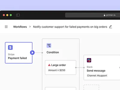 Workflows: Notify your support team when a payment fails design product design ui