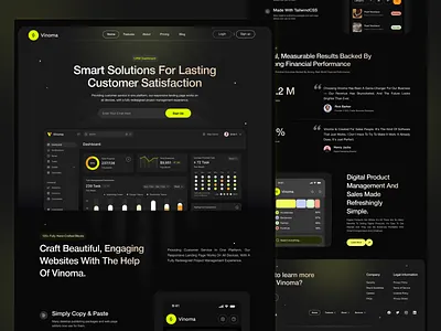 Vinoma - CRM SaaS Landing Page application branding crm dashboard design elementor figma framer landing page platform report saas sales software startup ui webflow website wordpress