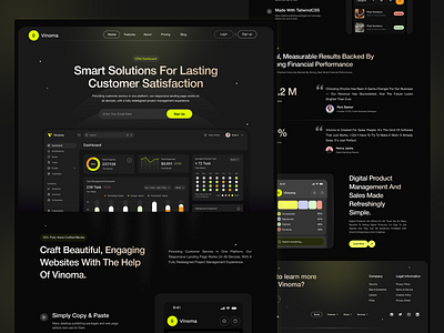 Vinoma - CRM SaaS Landing Page application branding crm dashboard design elementor figma framer landing page platform report saas sales software startup ui webflow website wordpress