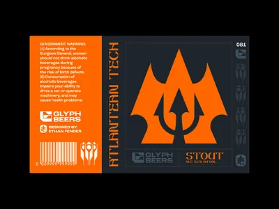Glyph Beer 81 atlantis beer beer label castle emblem fortress hidden knowledge hooks icon label design logo ocean packaging design spear symbol tech technology trident typography weapon