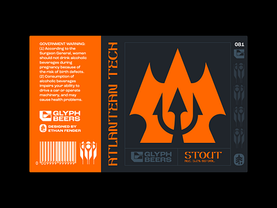 Glyph Beer 81 atlantis beer beer label castle emblem fortress hidden knowledge hooks icon label design logo ocean packaging design spear symbol tech technology trident typography weapon