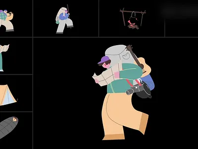 Hiking & Camping: Minimalist Travel Elements Pack adventure animation camping character clean explorer flat graphics hiking illustration loop map minimalist motion outdoor subtle tent toolkit travel vector