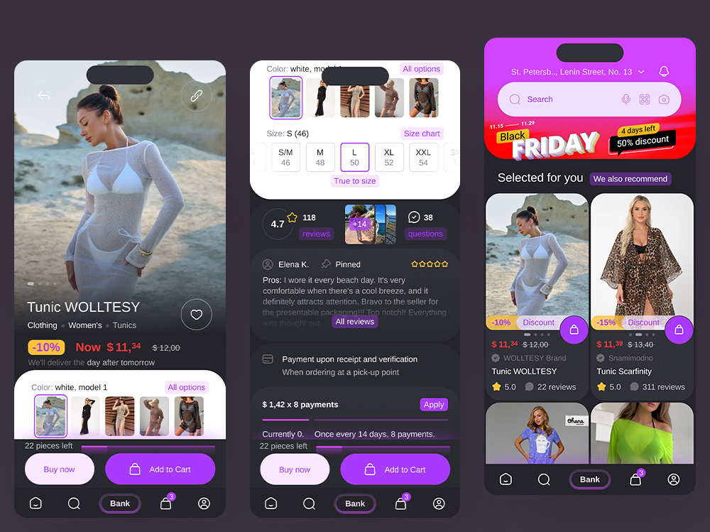 Wildberries redesign concept app black background black friday e commerce ios marketplace online store product card purple ui ux web wildberries сatalog
