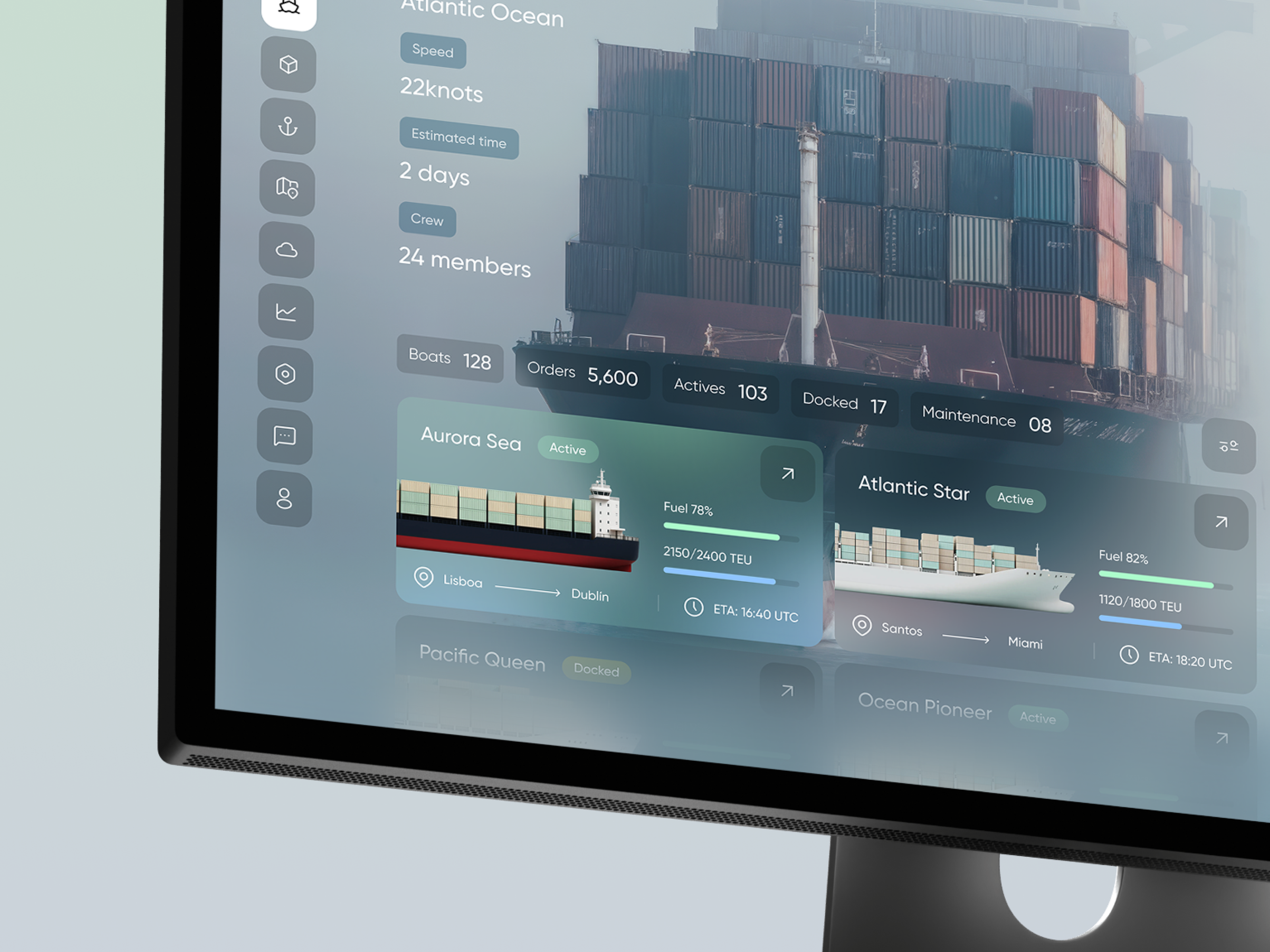 AtlanticX - Shipping Logistics Dashboard admin ai b2b bussines crm dashboard innovation inteligencia artificial interface logistic minimalism product software tracking truck management ui design ux design web