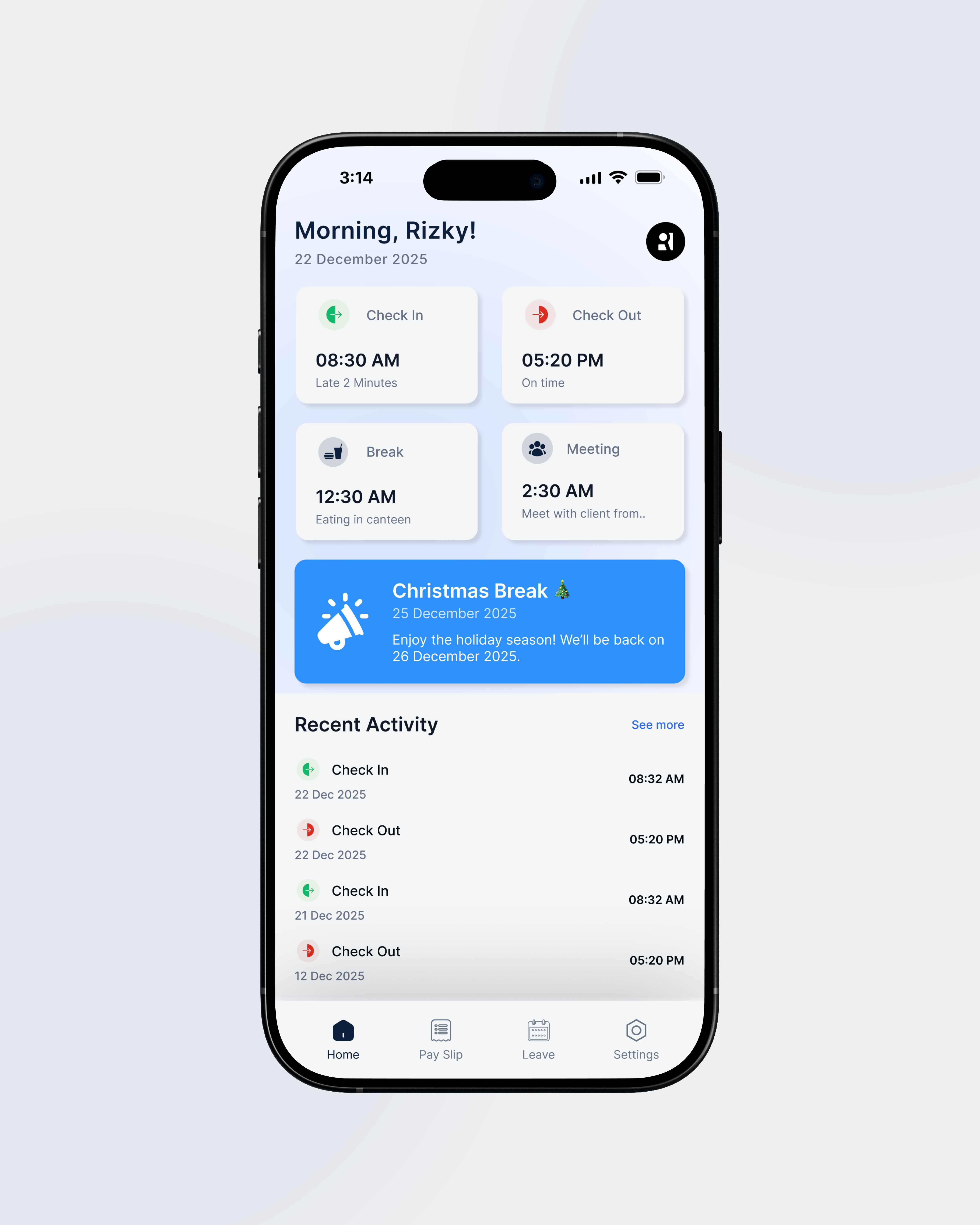 TeamTrack — Leave & Payslip App corporate dashboard employee mobile ui ux