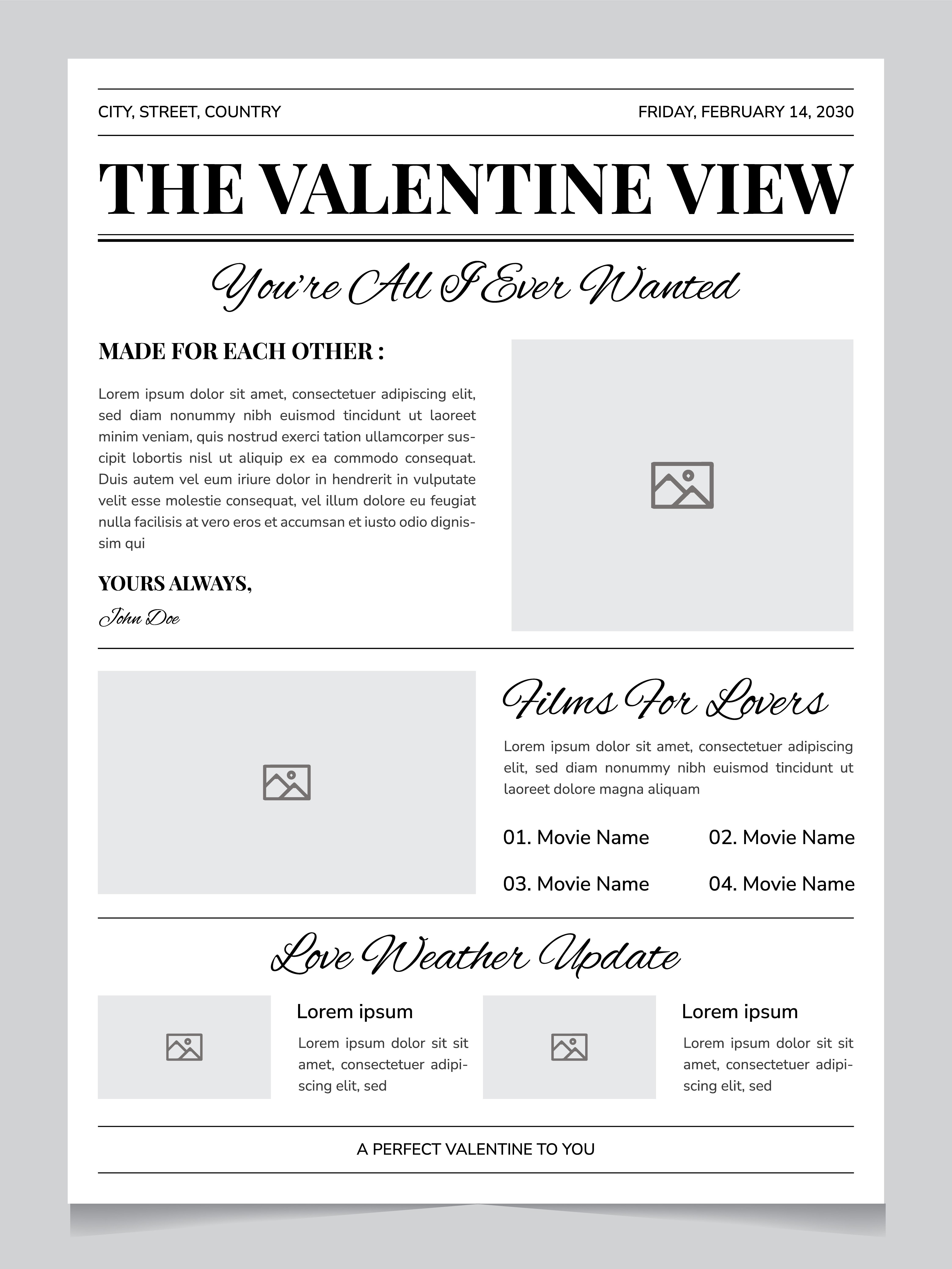 Valentine Newspaper Template brochure couple gift template editable newspaper layout flyer layout love day template love letter design minimalist valentine design newspaper style poster page printable valentine romantic flyer romantic newsletter template valentine card valentine newspaper valentine template vintage love theme vintage newspaper template