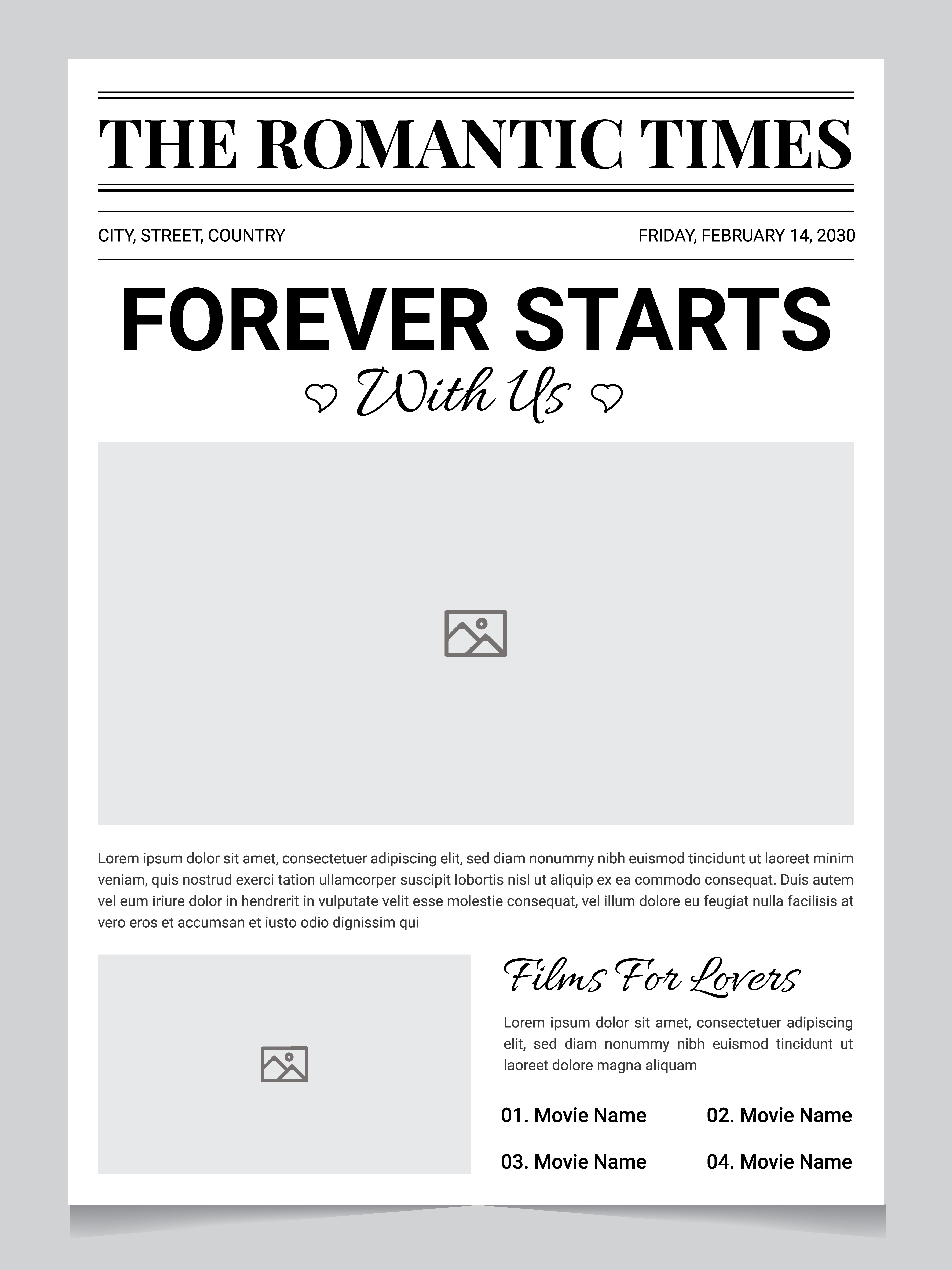 Romantic Newspaper Template anniversary newspaper design couple scrapbook template couple storytelling template editable valentine template love article design love newspaper front page newspaper style template paper personalized love gift printable couple gift romantic newspaper template romantic photo page romantic printable valentine day layout valentine newspaper wedding newspaper template