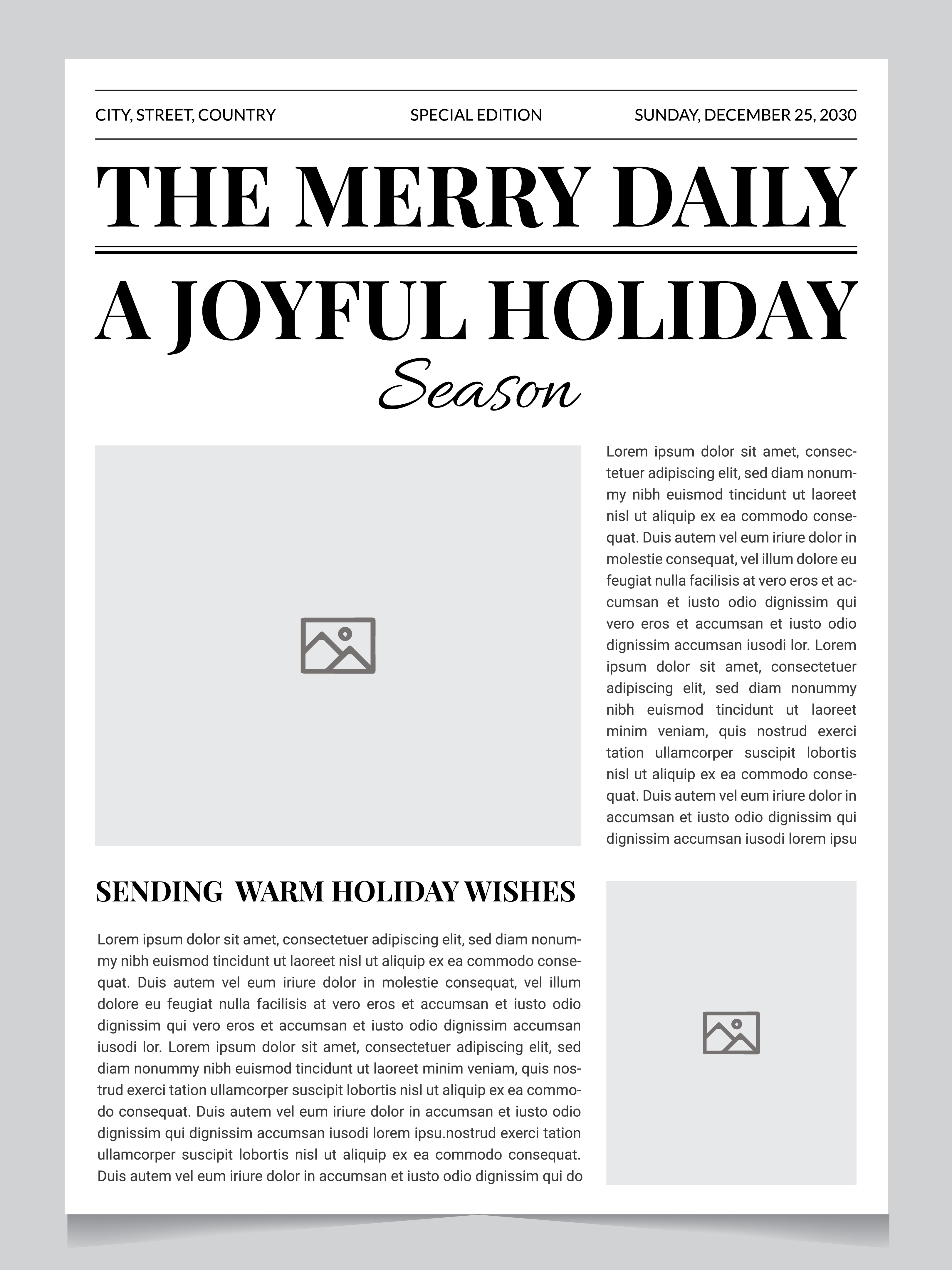 Holiday Newspaper Template – Merry Christmas Edition christmas front page printable christmas newsletter layout christmas newspaper template christmas story page template christmas template for printing editable christmas template family christmas printable festive newspaper design holiday greeting newspaper holiday newspaper template layout merry christmas newspaper printable christmas gift template winter holiday newspaper