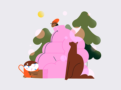 Take a moment cat character coffee design flatillustration forest illustration nature rest slowlife takeamoment woman