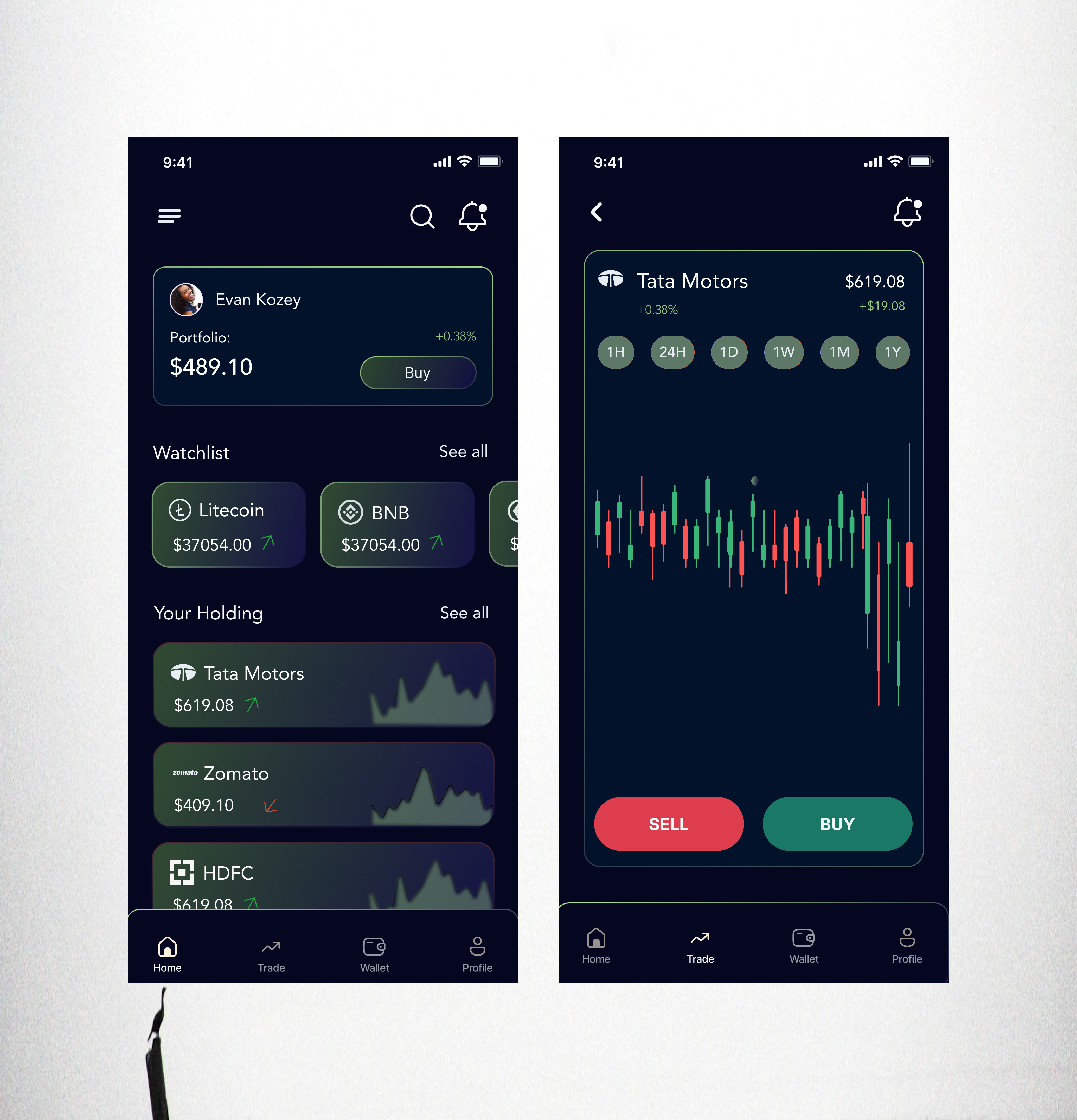 Trading App – Portfolio & Market Insights financeapp fintech investmentapp mobileappdesign tradingapp tradingscreen uiux