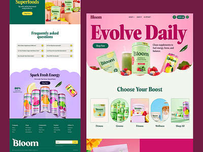 Bloom | Supplement & Wellness Ecommerce Website Redesign colorful design conversion design creative direction ecommerce ui health health brand homepage design lifestyle brand modern layout product branding rebrandign storytelling design supplement brand uiux web design website redesign wellness brand