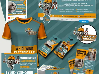 Custom Whirlwind Mascot Logo & Full Branding Kit for Electrician business card cartoon logo cartoon mascot cartoonlogox contractor branding contractor cartoon logo custom logo design door hanger electrician logo flyer design full branding graphic design illustration mascot logo service business social media branding social media design t shirt design whirlwind mascot yard sign