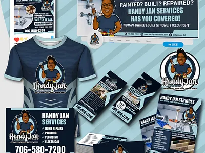 Woman-Owned Handyman Services Mascot Logo & Brand Identity Kit brand identity business branding cartoon logo cartoonlogox company branding design custom logo design full branding graphic design handyman branding handyman business card design handyman cartoon logo handyman door hanger design handyman logo home repair home services cartoon logo logo mascot logo plumbing t shirt design woman owned business