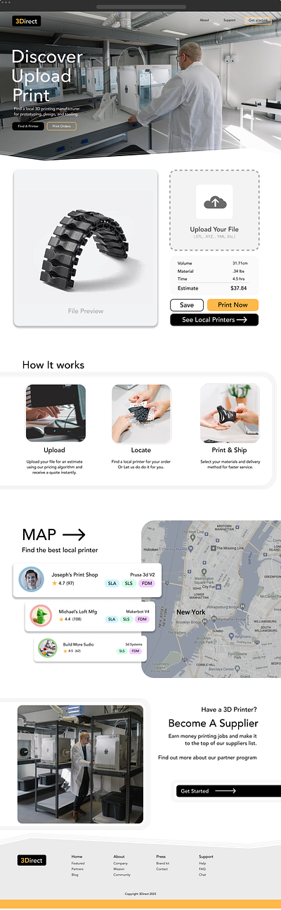 3Direct Home Page - UX/UI .stl 2023 3d printing appdesign file upload frameflow manufacturing ondemand platform product productdesign studio ui upload ux web webdesign webdev