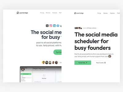 From The Web #20 after before hero landing page platform post saas schedule social tool ui web