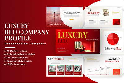 Luxury Red Company Profile Presentation business charts creative data deck design elements graphics icons infographic layout minimal modern ppt process report slides template visuals workflow