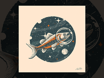 Space Trout astronaut building halftone helena illustration planet space