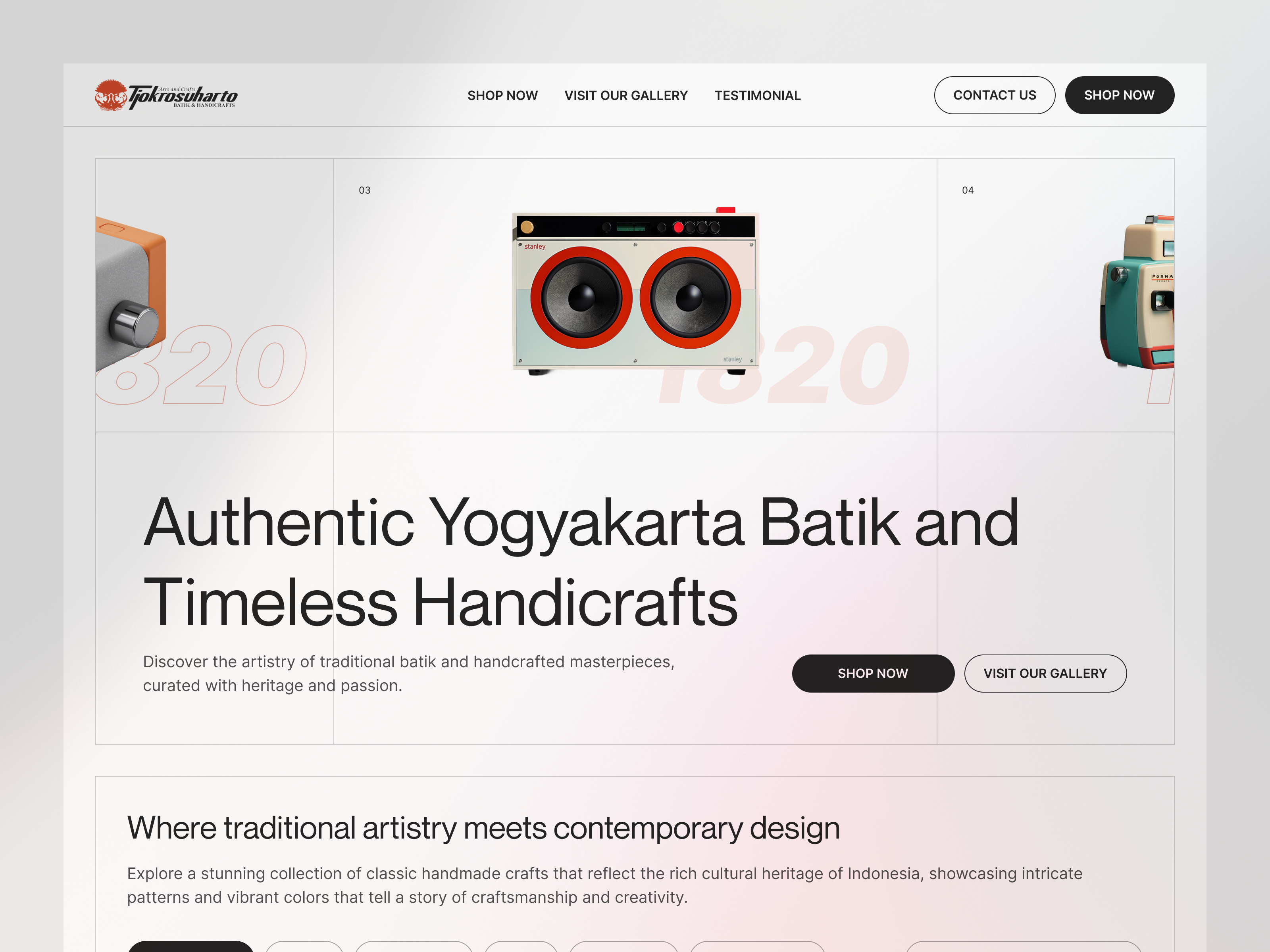 Tjokrosuharto - Landing page branding carousel clean clean design contemporary dashboard design graphic design handicrafts illustration landing page logo retro saas shop ui ux vintage web design website