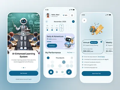 Fluen AI - AI Language Learning App ai language learning app ai mobile app design android app app design e learning app education app education platform educational app homepage ios app language learning learning app design learning management system lms mobile app onboarding sign up smartlearning