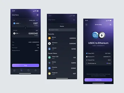 Galvorn – Cryptocurrency Mobile App Swap Screen analytics b2b blockchain clean coin crypto cryptocurrency cypto exchange dapp dark themed investment mobile mobile app modern product design purple glow saas startup swap screen web3