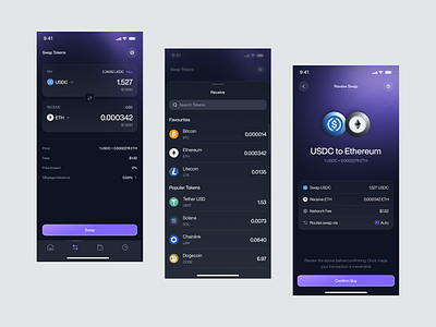 Galvorn – Cryptocurrency Mobile App Swap Screen analytics b2b blockchain clean coin crypto cryptocurrency cypto exchange dapp dark themed investment mobile mobile app modern product design purple glow saas startup swap screen web3