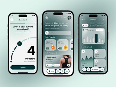 Health & Fitness Mobile App app calorie tracker app exercise app ui fitness fitness app graph health lifestyle app design mobile mobile ui mobile ui kit modern app design nutrition onboarding smart health app ui ui ux ui ux design inspiration workout