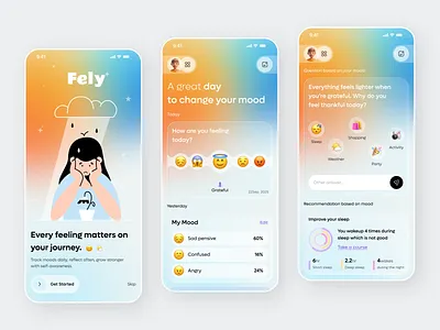 Wellness and Mood Tracker App app design clean mood ui daily mood check emotion tracking app feelings log ui mental health tracker minimal wellness app mobile mobile app mood tracker mood tracker concept mood tracking self care app ui wellness wellness app wellness tracker