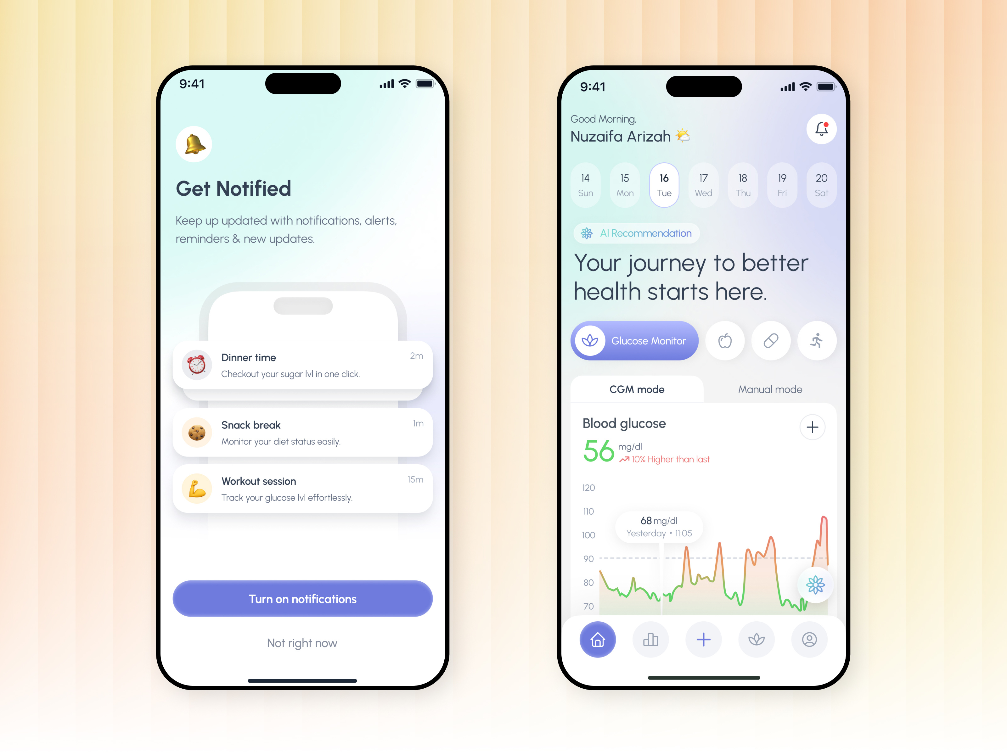 Glucose Health Mobile App UI UX | Diabetes Management App activity tracker app design app tracker app ux design diabetes management app diabetic app diabetic management focotik health app health care mobile app health tracker medical app mobile app design ui ui design ui ux design wellness app