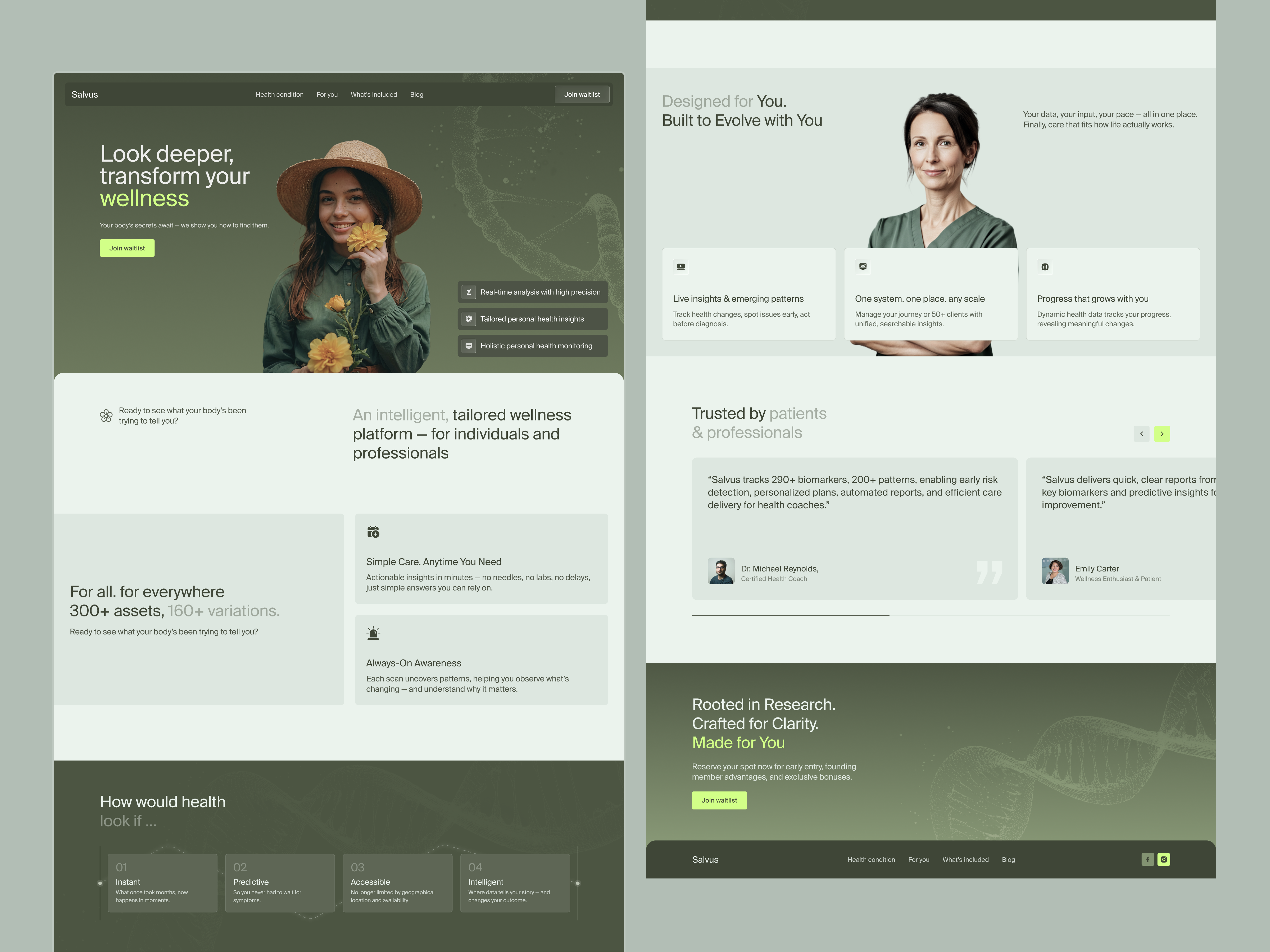 Health & Wellness Landing Page Design clean web design design framer green ui health health tech healthcare landing page medical modern website saas ui uiux web design webflow website website design wellness platform wellness website wingly agency
