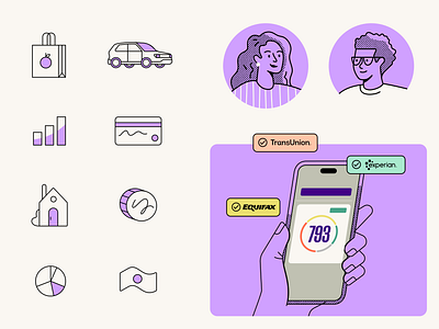 Fintech Illustrations branding credit card credit score fintech graphic design illustration logo vector