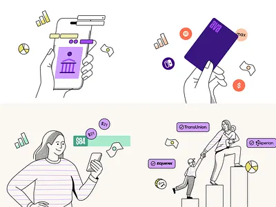 Fintech - Illustration Set branding card credit credit card credit score design finance fintech graphic design illustration logo mobile app money vector