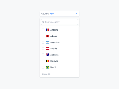 Filter by Country | UI Component app b2b clean component dashboard design system dropdown flat form input list minimal picker saas search select selector sergushkin web app