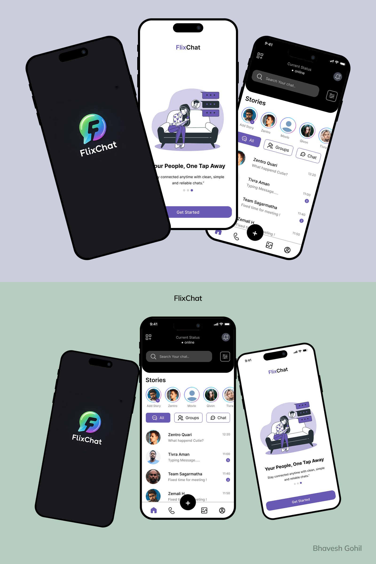 FlixChat – Modern Messaging App UI (Dark + Light Mode) appconcept appdesign chatapp darkmode designinspiration dribbble figmadesign gradient illustration lightmode messengerapp minimaldesign mobileapp mobileui modernui onboarding uidesign uiux userinterface uxdesign