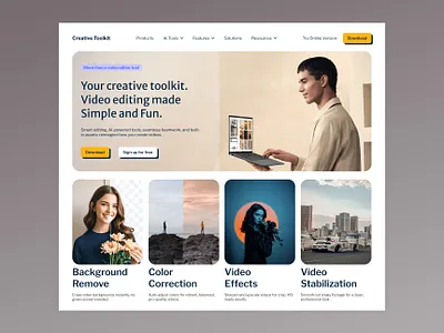 Creative Toolkit - Video Editing Platform branding creative creative tool design dashboard header design hero section interface landing page minimal minimalist ui ui ui design