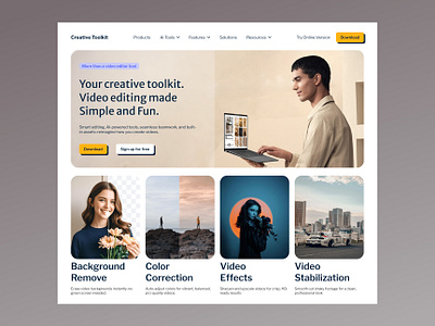 Creative Toolkit - Video Editing Platform branding creative creative tool design dashboard header design hero section interface landing page minimal minimalist ui ui ui design