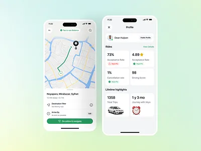 The Veyo Driver App - menu & profile account analytics appdesign dashboard driverapp driverprofile earnings experience mobileapp notifications opportunities payment productdesign ridesharing statistics transportationapp triphistory uiux useraccount