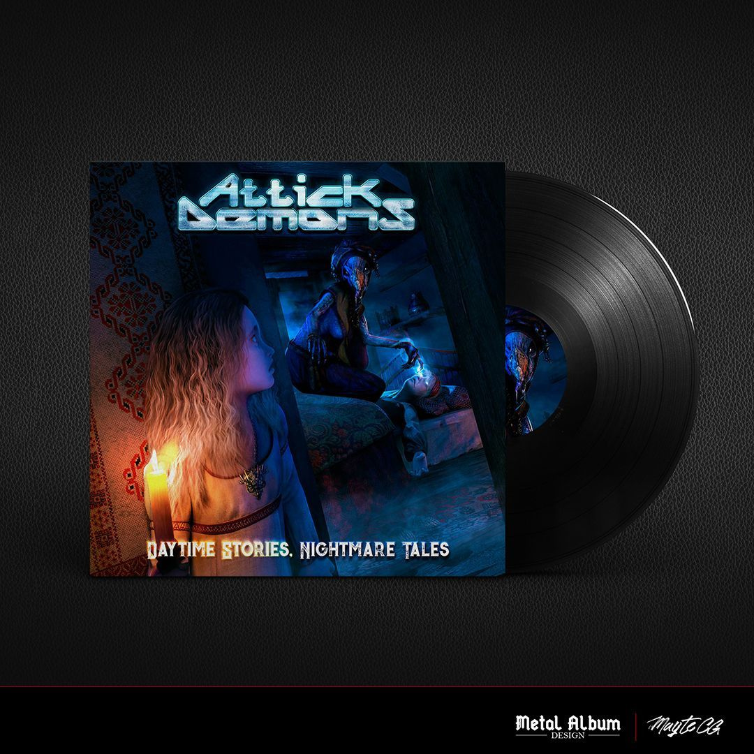 Daytime Stories, Nightmare Tales (album art for Attick Demons) album art album artwork creature dark fear folklore horror metal monster mythology night nightmare paralysis scary sleep
