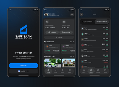 FinaSphere — Next-Gen AI-Driven Investment & Wealth App ai app app concept clean ui crypto app dark ui dashboard finance finance dashboard fintech fintech design investing app investment mobile design mobile ui modern ui portfolio product design trading app uiux wealth app