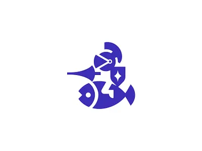 Knight Fish Logo design for sale crafted by Anhdodes anhdodes branding design dragon fish icon illustration knight logo logo design logo designer logodesign logomark minimalist logo rider riding story symbol