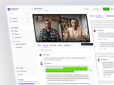 CallWave – Meeting Insights Page aiassistant aiproductivity automationdesign dashboardui digitalworkspace futureofwork googlemeet meetingintelligence minimaldashboard moderninterface nextgendesign productivitytools remortwork saasdesign smartworkflow transcriptionapp uxuidesign videocallapp webappdesign zoommeeting
