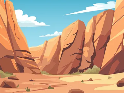 Sunlit Canyon With Majestic Cliffs canyon cliffs desert graphic design illustration landscape rocky sunset terrain